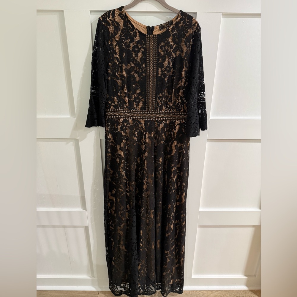 Black Lace Bell Sleeve Formal Long Dress | XL | - Picture 5 of 7